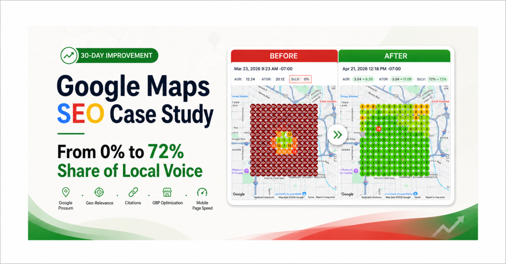 Google Maps SEO case study showing visibility improving from 0% to 72% Share of Local Voice